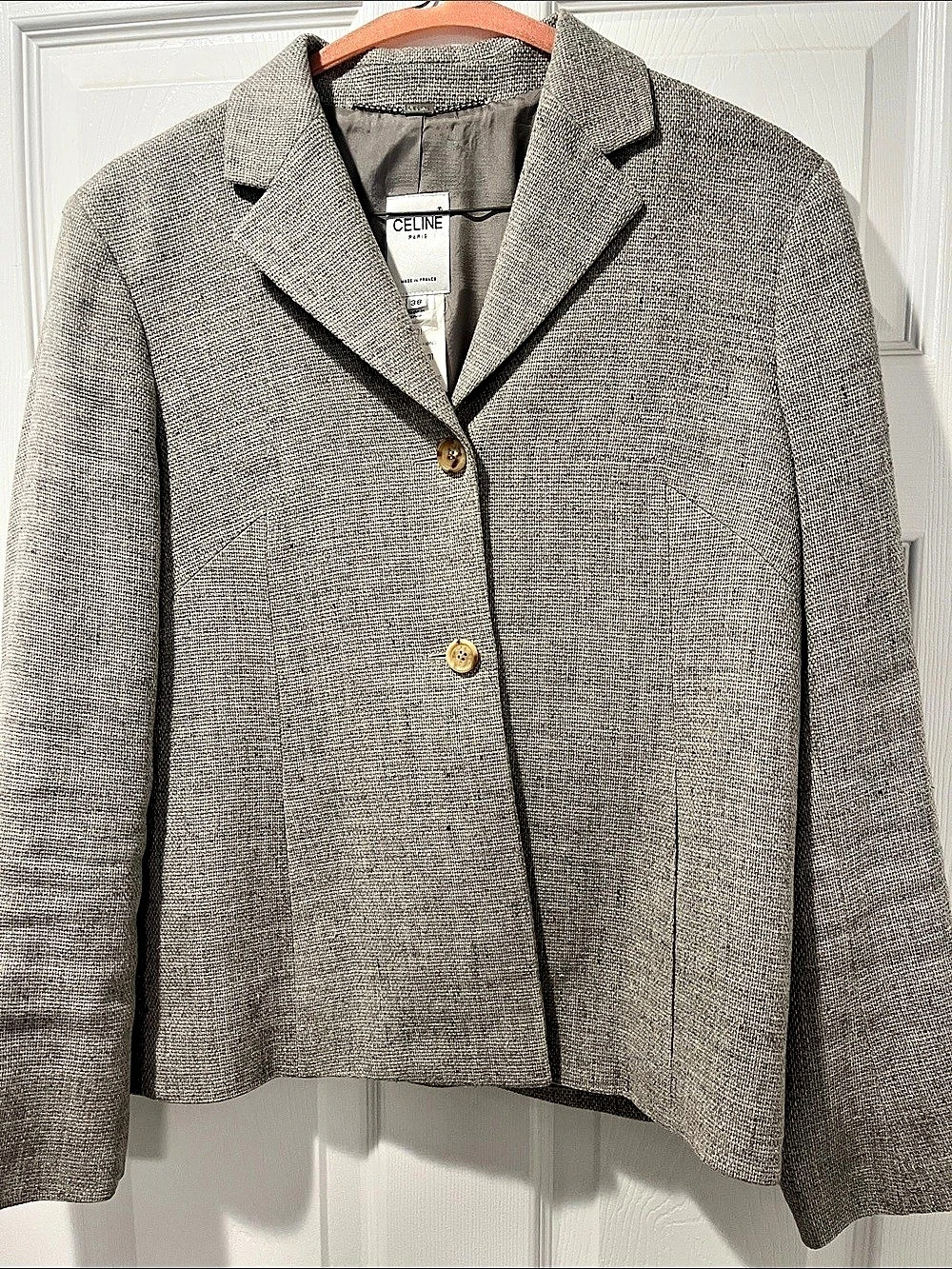 Celine Houndstooth Blazer in Gray Like New